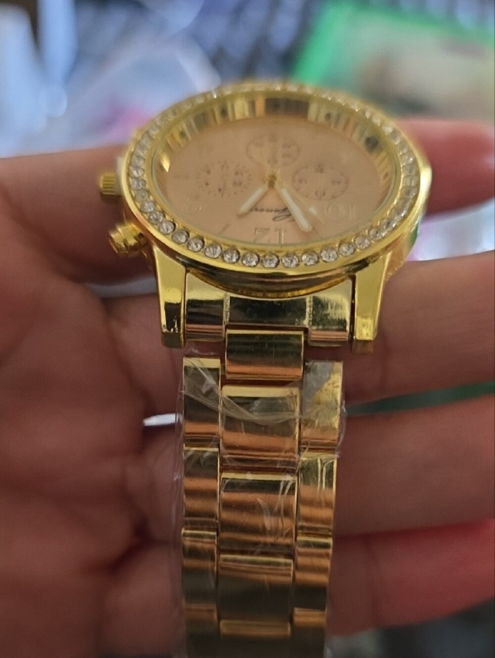 Gold Tone Crystal Bezel Bracelet Watch - Picture 2 of 7